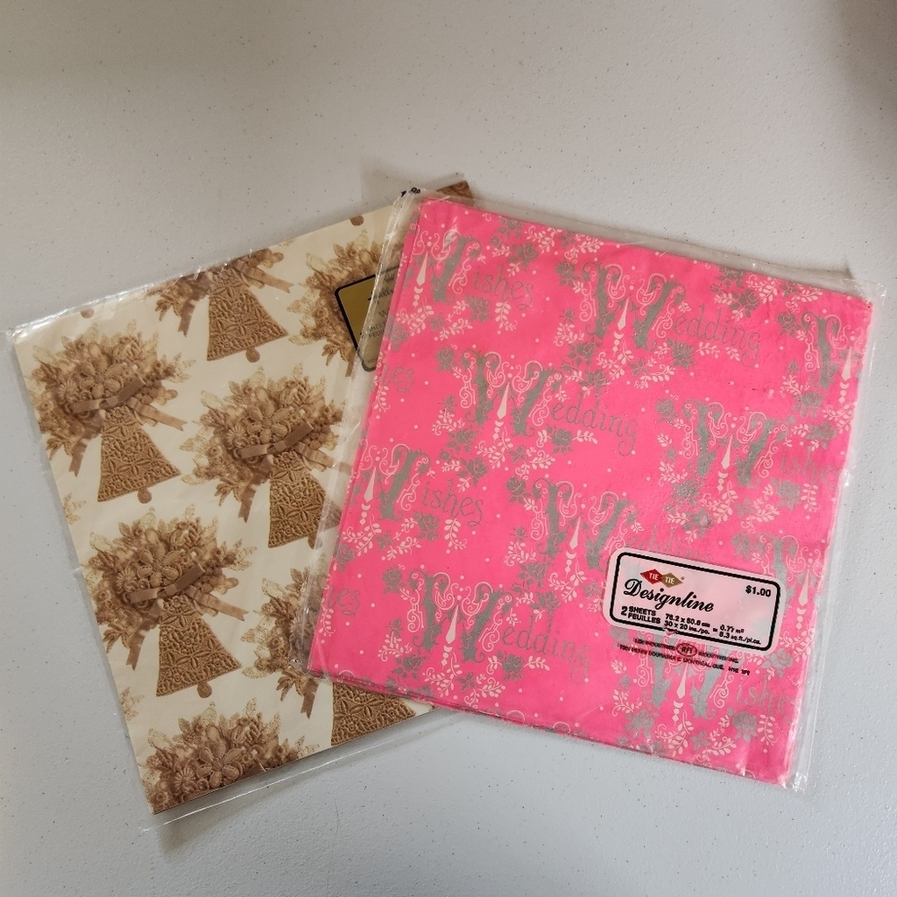 Vintage Wedding Hallmark‎ Wrapping Paper Pink Gold MCM Style 90s Does 70s Boho